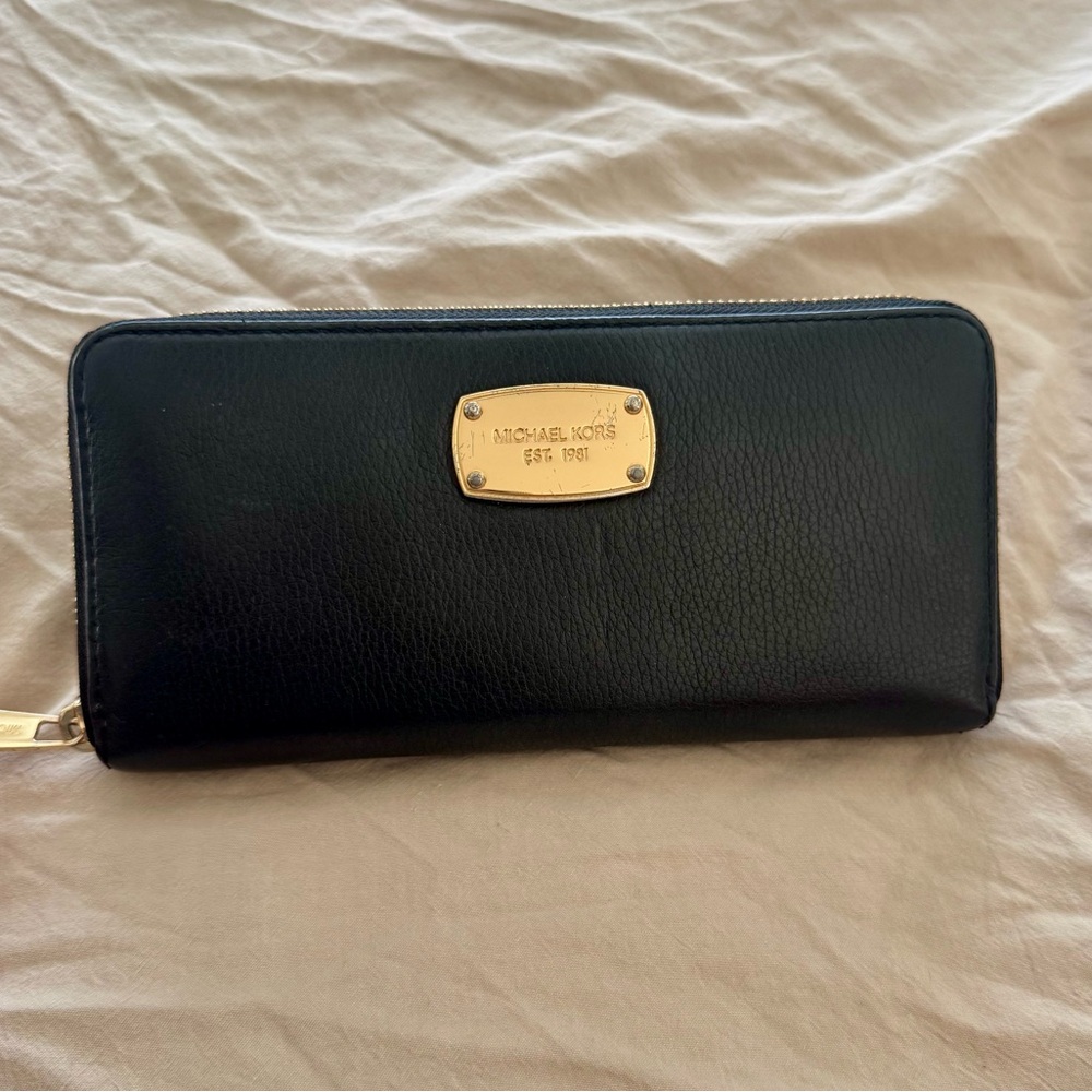 Michael Kors Black Leather Wallet with Gold Accents
